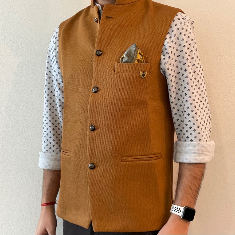 Men’s mustard Waistcoat Nehru Jacket